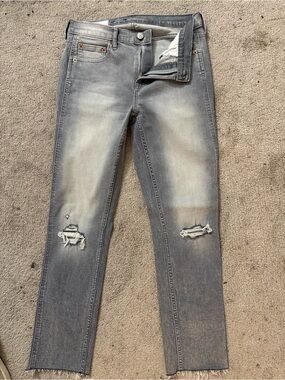 GAP Women's Faded Gray Skinny Jeans with Knee Rips